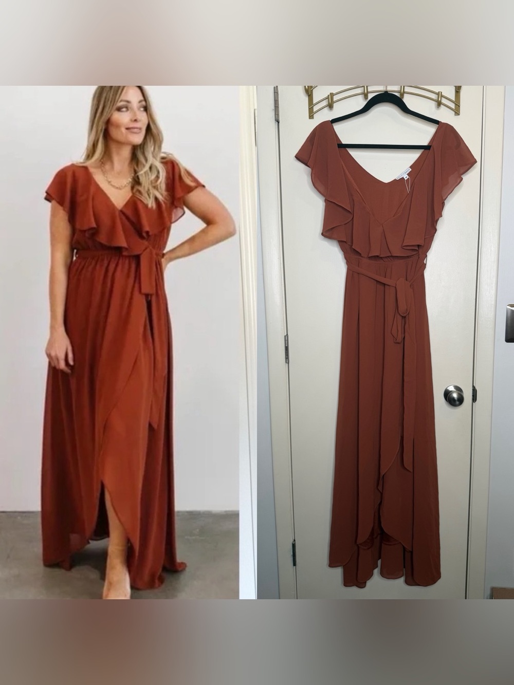 NWT Baltic Born Chiffon Maxi Wrap Dress in Burnt